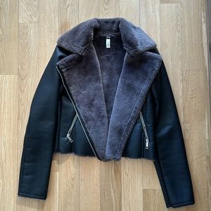 Mango Faux Sherling Lined Leather Jacket size M